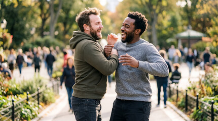 Fototapeta premium male friends chest bump celebration support friendship success joy bond closeup emotional scene about male friends celebrating with chest bump after good news or shared achievement for friendship
