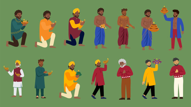 various indian men wearing traditional costumes diwali bundle set