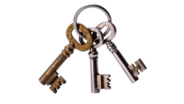 Three antique skeleton keys on a metal ring