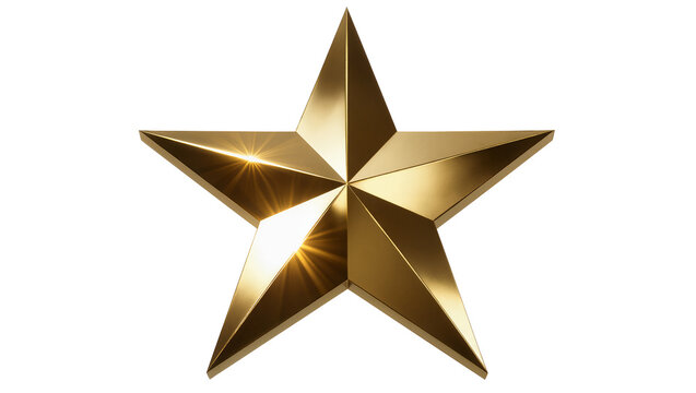 Shiny golden five-pointed star with light flares