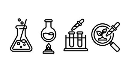 Science icons: beaker, flask on burner, test tubes, magnifying glass with plant © Civic