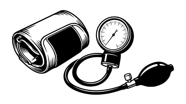 Black and white illustration of a blood pressure monitor device