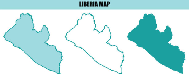Fototapeta premium Liberia map vector set, teal blue silhouette and outline of Liberia country borders, flat geographic cartography icons for infographics