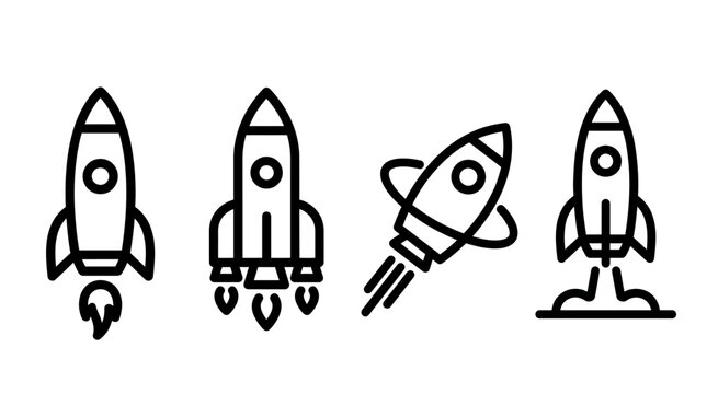 Rocket Icons Set: Launch, Speed, Orbit, Takeoff - Vector Illustration