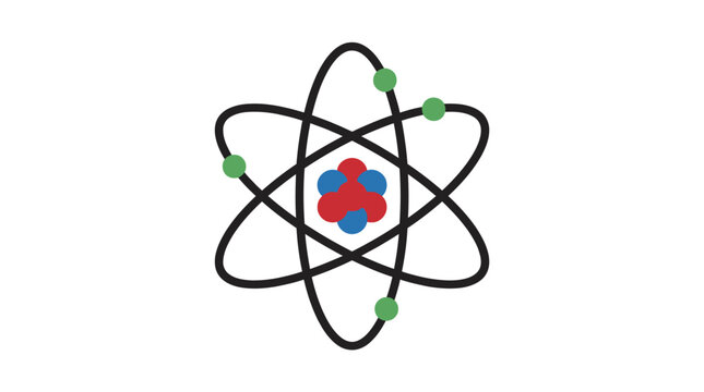 Abstract atom model with nucleus and orbiting electrons, science and research concept