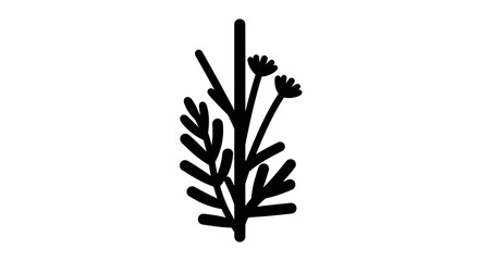 Minimalist black and white illustration of a single wildflower stalk with leaves and bloom © gasgasan