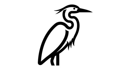 Obraz premium Black line drawing of a heron bird profile minimalist vector illustration
