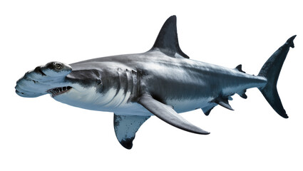 Fototapeta premium Great Hammerhead Shark swimming side view, detailed skin texture