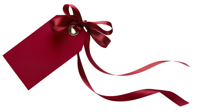 Burgundy gift tag with satin ribbon bow
