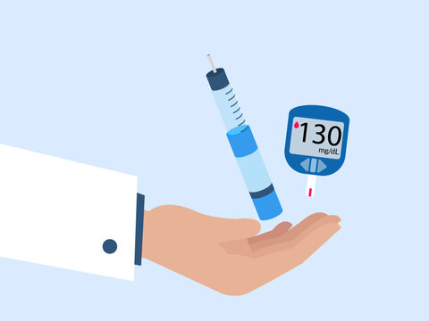 Hand managing diabetes with insulin pen and glucometer