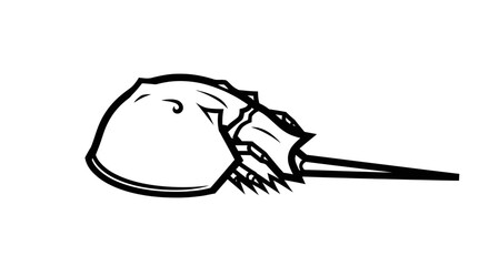 Simple black and white line drawing of a swimming snail with extended foot © gasgasan