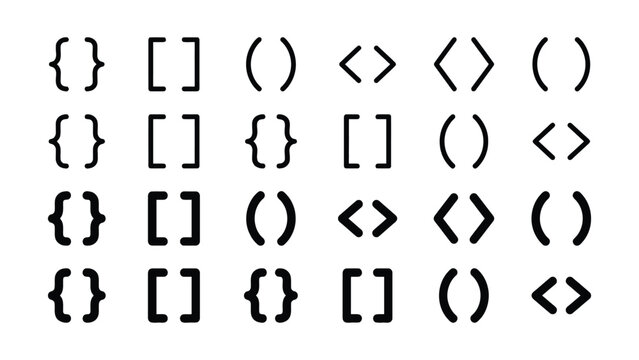 Collection of various brackets and parentheses symbols on white background for coding and programming purposes  simple design