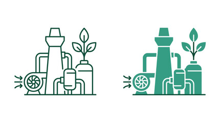 Obraz premium Eco-Friendly Industrial Plant Line Icon with Leaf Elements