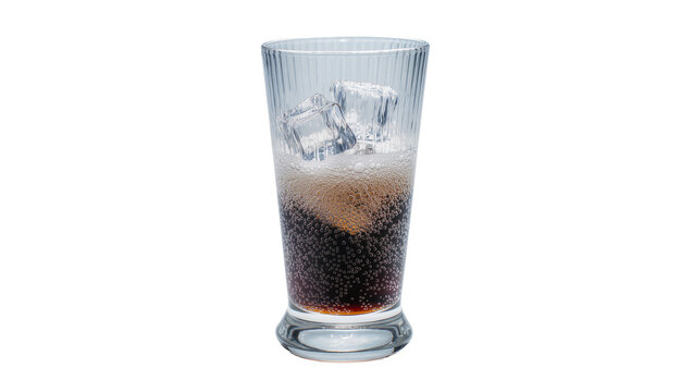 Tall glass of cola with ice cubes and fizz