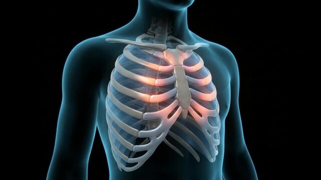 Costochondritis Rib Cartilage Pain 3D Medical Illustration, Sternum Inflammation Anatomy, Human Chest Healthcare Concept