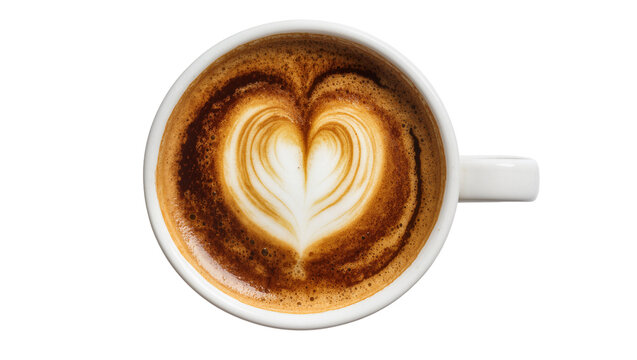 White cup of coffee with latte art heart shape