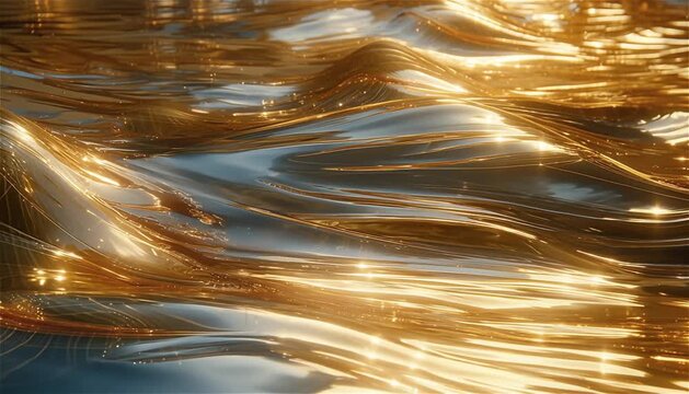 Seamless loop of 3D abstract fluid dynamics with molten liquid gold and metallic chrome waves