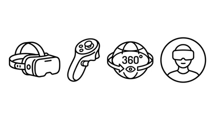 Virtual Reality Icons: VR Headset, Controller, 360 View Globe, User Profile © Civic