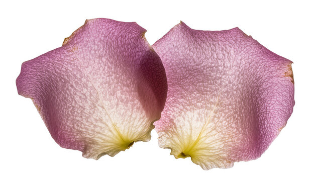 Two delicate pink rose petals with yellow centers and visible veins