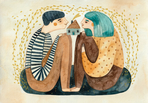 A couple holding a house
