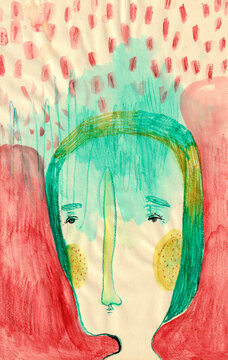 Sketch of a face with red background