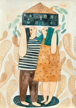 A couple holding onto a house