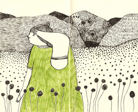 A girl on a field of flowers