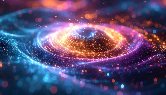 A vibrant, swirling digital artwork with neon colors