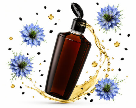 Floating Black Seed Oil Bottle With Splash