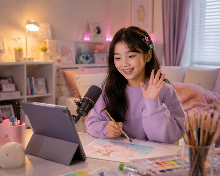 Girl Recording Online Learning Video At Home