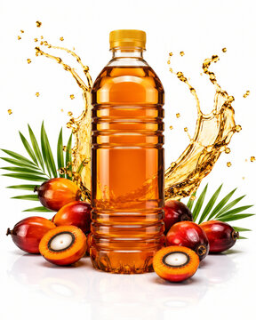 Palm Cooking Oil Bottle With Fresh Fruits
