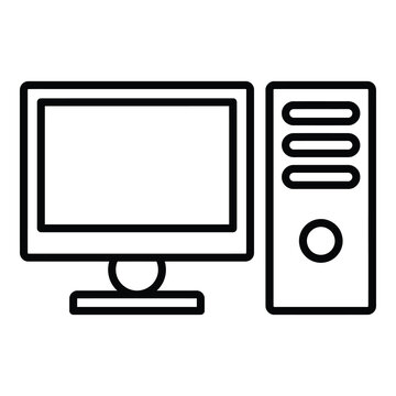 Computer monitor and central processing unit icon for technology and computing  simple line style icon