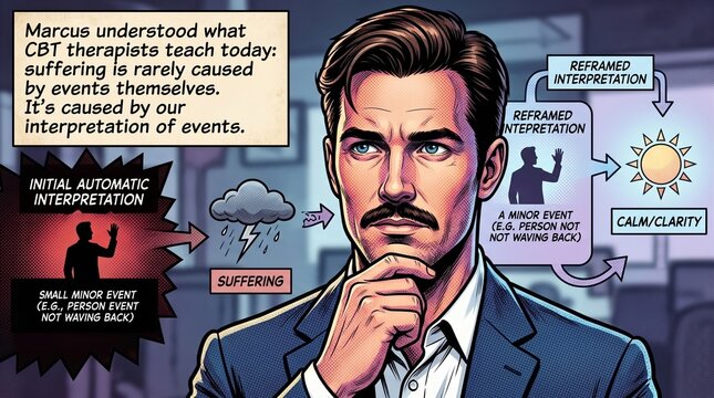Man Contemplating Cognitive Behavioral Therapy Concepts in Illustrated Style