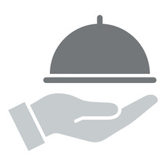 Fototapeta premium Gray hand holding a cloche dish cover icon symbol icon