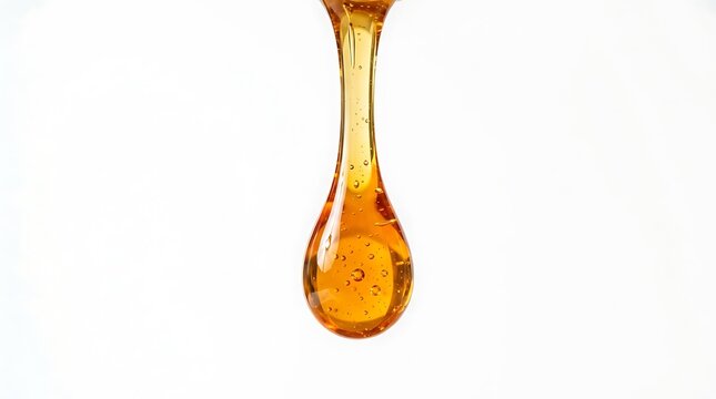 Close-up of Honey Drop Falling with Bright Light and Clear Background