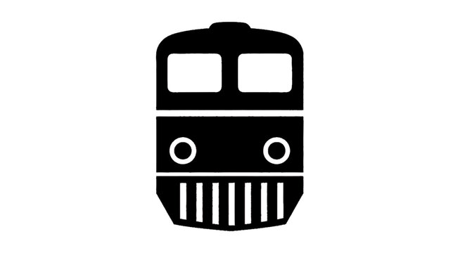 Minimal black silhouette icon, simple flat vector, bold black shape, no gradients, no shading black silhouette icon of a front view of a train locomotive on a, flat icon style