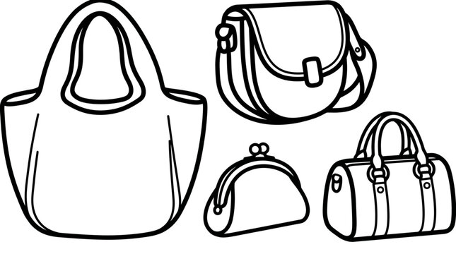 Collection of Handbags and Purses - Line Art Fashion Accessories