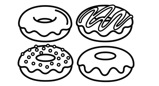 Four Outline Donuts with Different Toppings