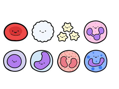Cute blood cell characters with faces illustration set