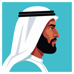Profile Portrait of an Arab Man in Traditional Attire Vector Illustration Graphic Design Element for Modern Middle Eastern Cultural Projects © Life Studio