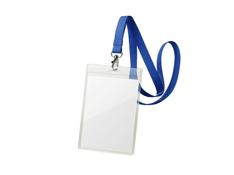 Empty name badge on blue lanyard isolated on transparent background