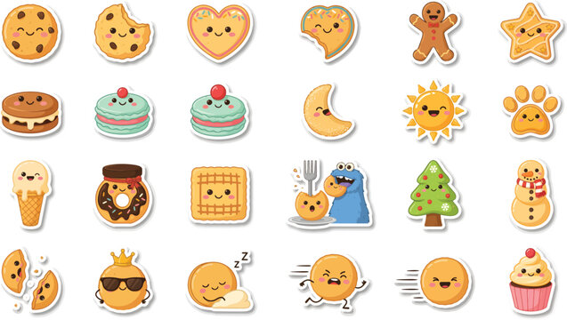 Cute food stickers with smiling faces