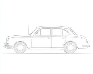 Fototapeta premium Minimalist Black Outlined Side View Illustration Of A Classical Sedan Saloon Or Vintage Family Car
