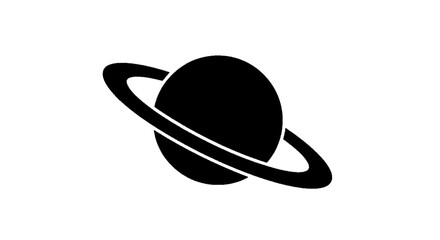 Fototapeta premium Minimal black silhouette icon, simple flat vector, bold black shape, no gradients, no shading black silhouette of planet saturn with rings on a, flat icon style