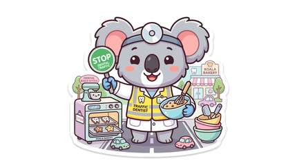 Cute Koala Dentist Baking Cookies, Dental Health Awareness, Stop Sign © kumara