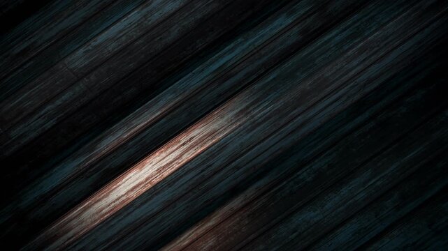 Dark wood planks slant diagonally across frame. Glowing light streaks across surface, creating depth. Texture highlights grain and wear with subtle warmth. Perfect backdrop for luxury