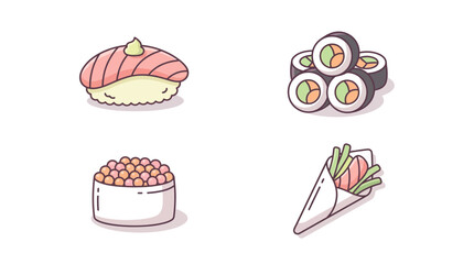 Cute Sushi Icons Set: Nigiri, Maki Rolls, Gunkan, and Hand Roll © kumara