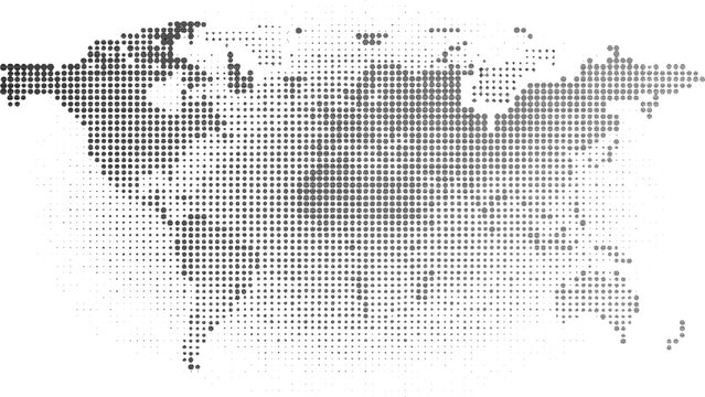 World Map Halftone Dot Texture Abstract Vector Background for International Business Technology and Travel Design.