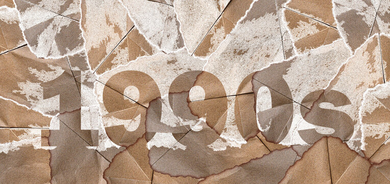 1990s Nineties Retro Typography on Distressed Torn Brown Kraft Paper Banner Isolated on Transparent Background