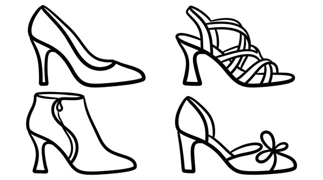 Fashion Footwear Collection: Four Elegant Shoe Styles on White Background